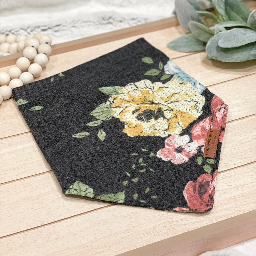 Black Floral Waffle Knit